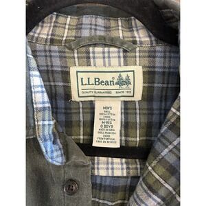 L.L.Bean Flannel Lined Shirt Shacket Mens M Olive Green Canvas Vintage